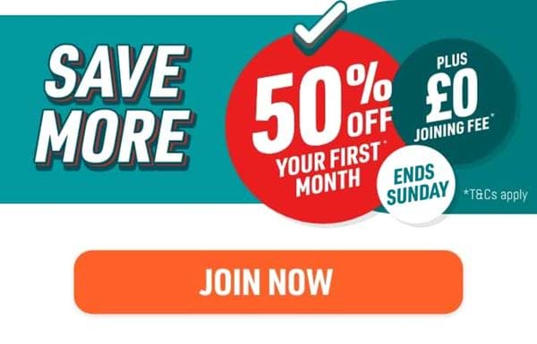 Hurry! Get 50% off your first month & £0 joining fee for a limited time only. Ends soon! Join now.